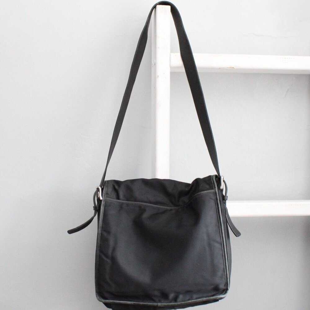 COACH VTG Black Nylon Canvas Leather Flap Large Messenger Portfolio Bag 5109 - Picture 2 of 7